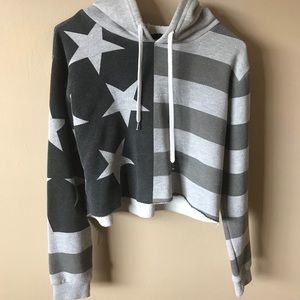 Cropped monochrome American Flag Hoodie
